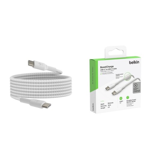 Кабель USB-C > USB-C заряджання/синхронізації Belkin 2м, 60Вт, Type-C, плетений, білий