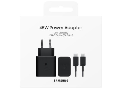 Зарядний пристрій мережевий Samsung 45Вт USB-С PD PPS, кабель USB-C > USB-C, 1.8м, чорний