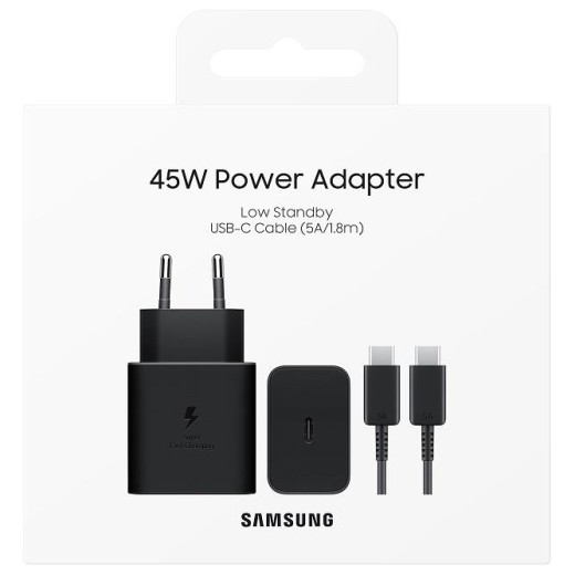 Зарядний пристрій мережевий Samsung 45Вт USB-С PD PPS, кабель USB-C > USB-C, 1.8м, чорний