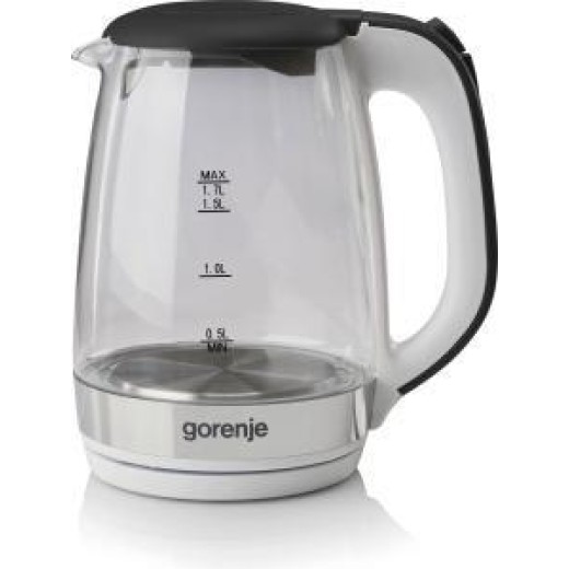 Електрочайник Gorenje 1.7л, 2,200 Вт, strix контроль, скло, білий