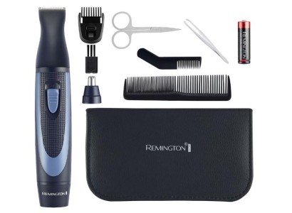 Набір дорожній Remington TRAVEL KIT, для бороди, вусів, носа та вух, насадок-3, чохол, гребінець, пінцет, кусачки, ножиці, сталь, чорно-синій