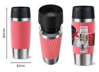 Термочашка Tefal Travel Mug Classic Twist, 0.36л, нержавіюча сталь, кораловий