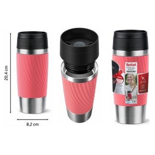 Термочашка Tefal Travel Mug Classic Twist, 0.36л, нержавіюча сталь, кораловий