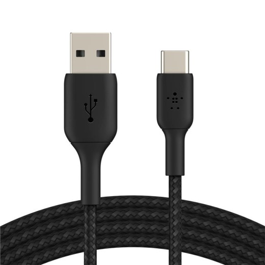 Кабель USB-A > USB-C заряджання/синхронізації Belkin 2м, Type-C, плетений, чорний