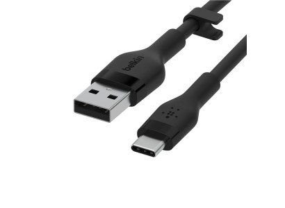 Кабель USB-A > USB-C заряджання/синхронізації Belkin 2м, Type-C, силіконовий з кліпсою, чорний