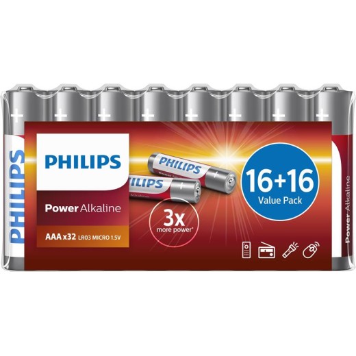 Батарейка Philips Power Alkaline AAA лужна. плівка, 32 шт