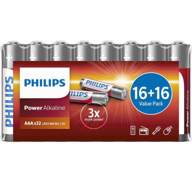 Батарейка Philips Power Alkaline AAA лужна. плівка, 32 шт