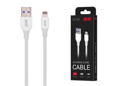 Кабель USB-A > Lightning заряджання/синхронізації 2E 1м, Glow, білий