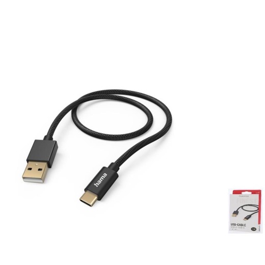 Кабель USB-A > USB-C заряджання/синхронізації Hama 1,5м, плетений, чорний