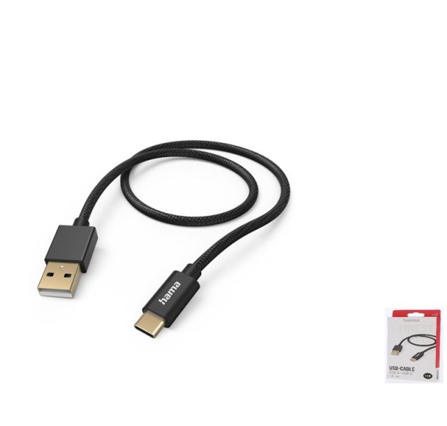 Кабель USB-A > USB-C заряджання/синхронізації Hama 1,5м, плетений, чорний