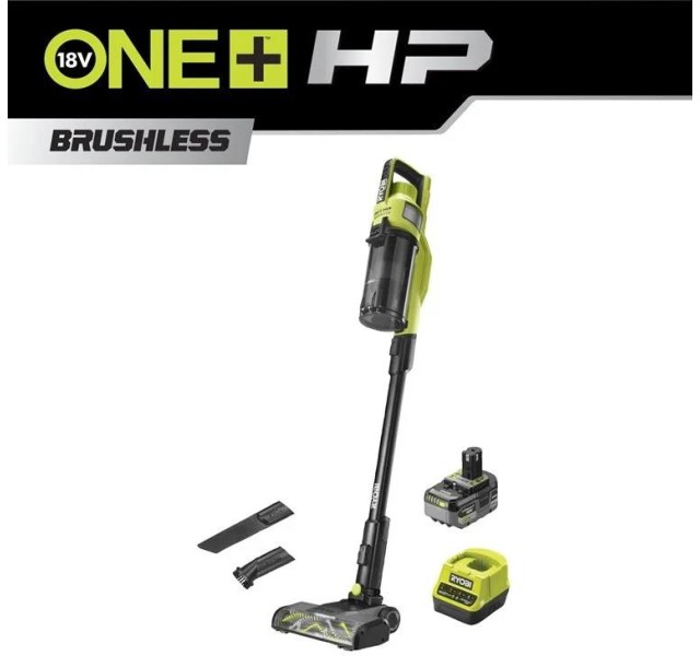 Пилосос акумуляторний Ryobi ONE+ HP RSV18X-1X40G 18В 1х4А·год 90Вт 20кПа контейнер 0.8л HEPA12 3.1кг