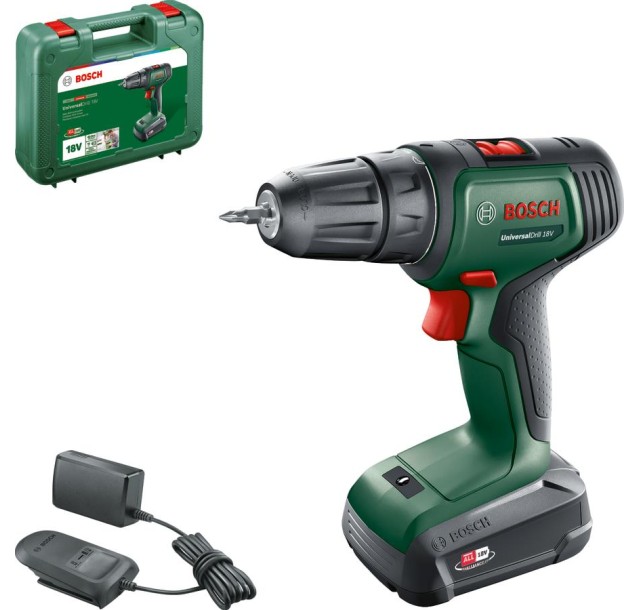 Шурупокрут-дриль акумуляторний Bosch UniversalDrill 18V 18В 1х1.5А·год 20Нм 0-440·0-1450об·хв кейс ЗП 1.3кг