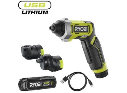 Викрутка акумуляторна Ryobi USB Lithium RSD4-120TA2 4В 1х2А·год 5Нм 200об·хв 2 насадки 10 біт 0.31кг кейс