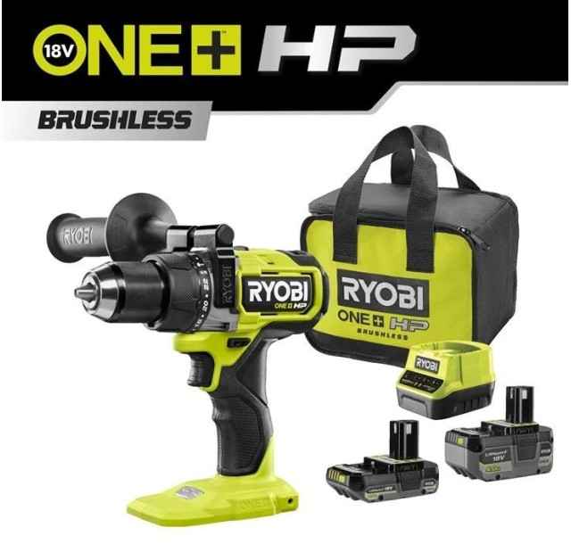 Шурупокрут-дриль ударний акумуляторний Ryobi ONE+ HP RPD18X-242S 18В 1х2А·год 1х4А·год ЗП 95Нм 500·2100об·хв 1.3кг сумка