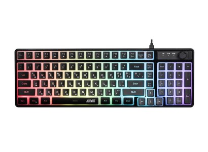 Клавіатура мембранна 2E GAMING KG390 100key, USB-A/WL/BT, EN/UA, RGB, чорний