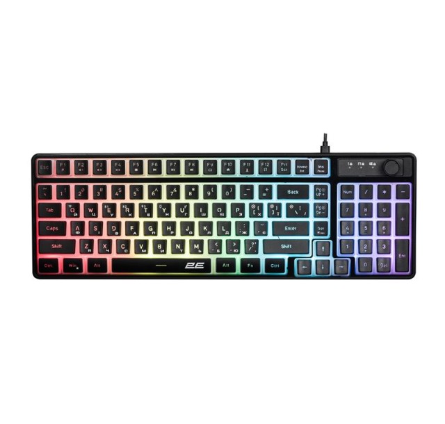 Клавіатура мембранна 2E GAMING KG390 100key, USB-A/WL/BT, EN/UA, RGB, чорний