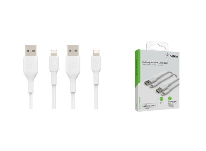 Кабель USB-A > Lightning заряджання/синхронізації Belkin 1м, 12Вт, PVC, (2 Pack), білий