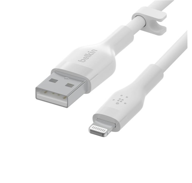 Кабель USB-A > Lightning заряджання/синхронізації Belkin, 1м, силіконовий з кліпсою, білий