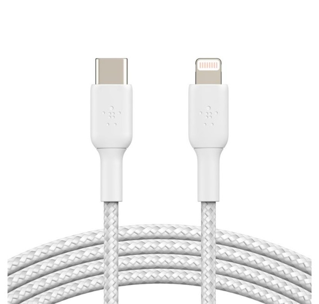 Кабель USB-C > Lightning заряджання/синхронізації Belkin 1м, 30Вт, Type-C, плетений, білий