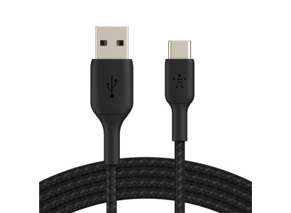 Кабель USB-A > USB-C заряджання/синхронізації Belkin 3м, 15Вт, Type-C, плетений, чорний