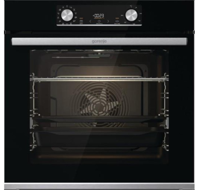 Духова шафа Gorenje електрична, 77л, A+, дисплей, ф-я без додавання жиру, чорний