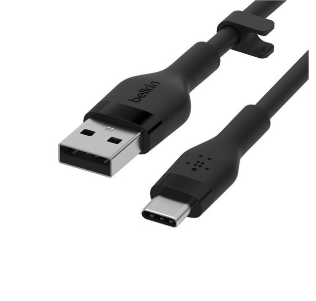 Кабель USB-A > USB-C заряджання/синхронізації Belkin 3м, 60Вт, Type-C, силіконовий з кліпсою, чорний