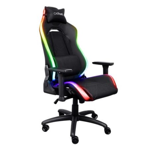 Крісло Trust GXT719 Ruya, ПУ шкіра, Foldable Armrests, RGB, чорний