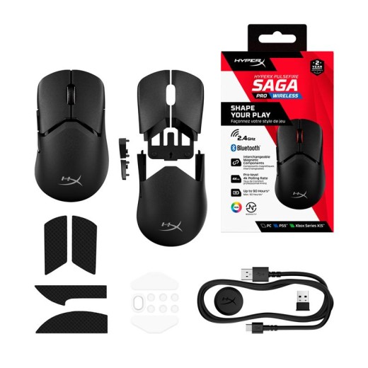 Миша HyperX Pulsefire SAGA PRO, RGB, USB-A/WL/BT, чорний