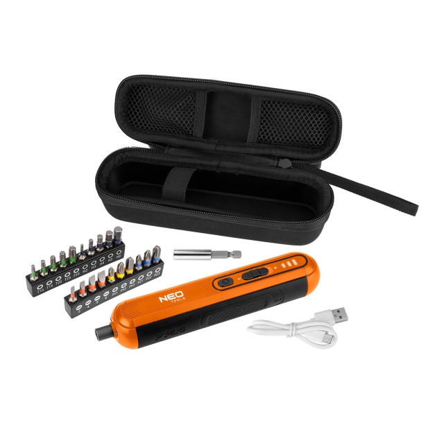 Викрутка акумуляторна Neo Tools 4В1Х1.5А·год 4.5Нм 230об·хв 20 біт кейс 0.23кг