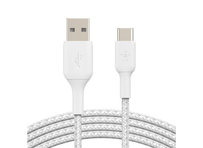 Кабель USB-A > USB-C заряджання/синхронізації Belkin 1м, 15Вт, Type-C, плетений, білий