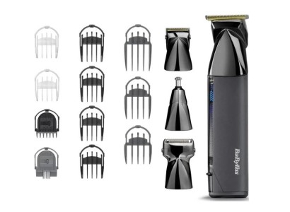 Набір для стрижки Babyliss Super-X Metal Black Edition, для голови, вусів, бороди,носа і тіла, акум., насадок-15, сумка для зберігання, підставка, сталь, чорний