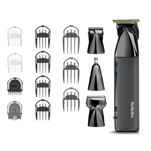 Набір для стрижки Babyliss Super-X Metal Black Edition, для голови, вусів, бороди,носа і тіла, акум., насадок-15, сумка для зберігання, підставка, сталь, чорний