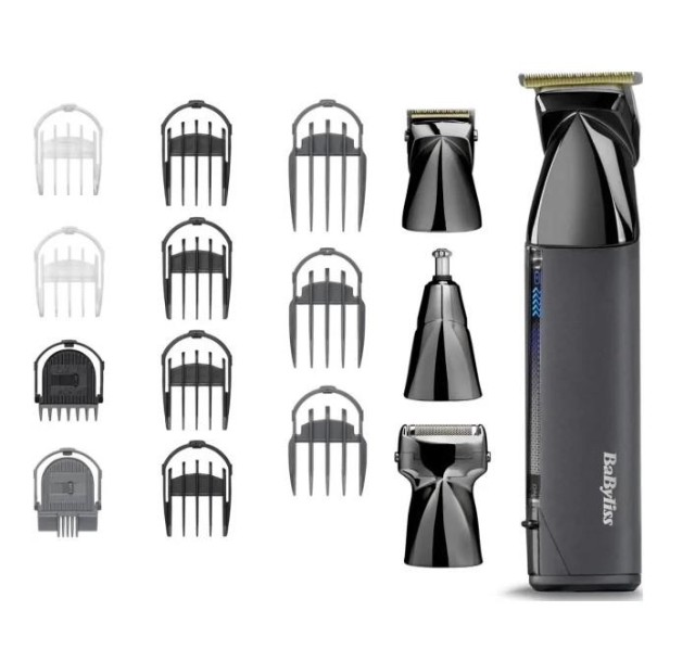 Набір для стрижки Babyliss Super-X Metal Black Edition, для голови, вусів, бороди,носа і тіла, акум., насадок-15, сумка для зберігання, підставка, сталь, чорний