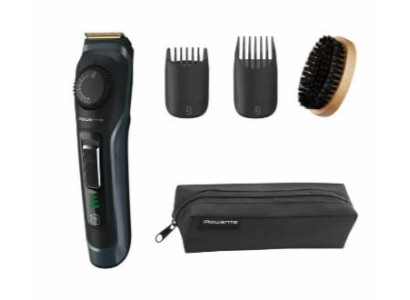 Тример Rowenta Virtuo, для бороди і вусів, мережа+акум., насадок-2, чохол, титан.напил., кейс для зберігання, чорно-синій