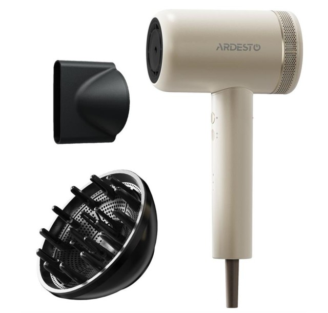 Фен Ardesto Pearl Cream HD-Y702PERL, 1500-1800Вт, 3 швидкості, 3 темп.режими, магнітні насадки,бежевий