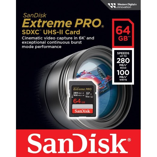 Карта пам'яті SanDisk SD   64GB C10 UHS-II U3 R280/W100MB/s Extreme Pro V60