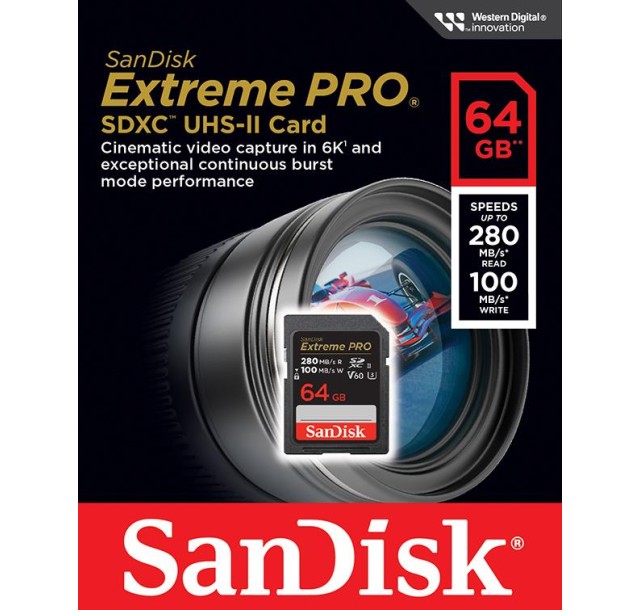 Карта пам'яті SanDisk SD   64GB C10 UHS-II U3 R280/W100MB/s Extreme Pro V60