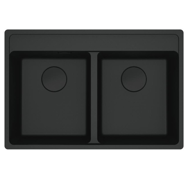 Мийка кухонна Franke Maris, фраграніт, прямокутник, без крила, 760х510х200мм, чаша - 2, врізна, MRG 620 TL, чорний матовий