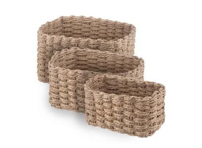 Набір кошиків плетених для зберігання Ardesto Prestigio (3.3/2.2/1.4л), 3 предмети, паперовий шпагат, бежевий