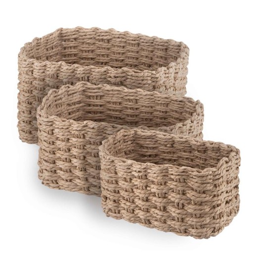 Набір кошиків плетених для зберігання Ardesto Prestigio (3.3/2.2/1.4л), 3 предмети, паперовий шпагат, бежевий