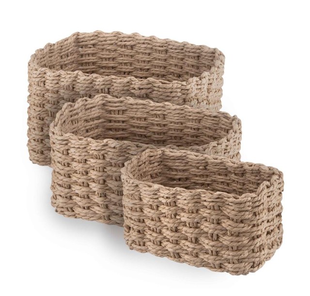 Набір кошиків плетених для зберігання Ardesto Prestigio (3.3/2.2/1.4л), 3 предмети, паперовий шпагат, бежевий