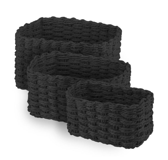 Набір кошиків плетених для зберігання Ardesto Prestigio (3.3/2.2/1.4л), 3 предмети, паперовий шпагат, чорний