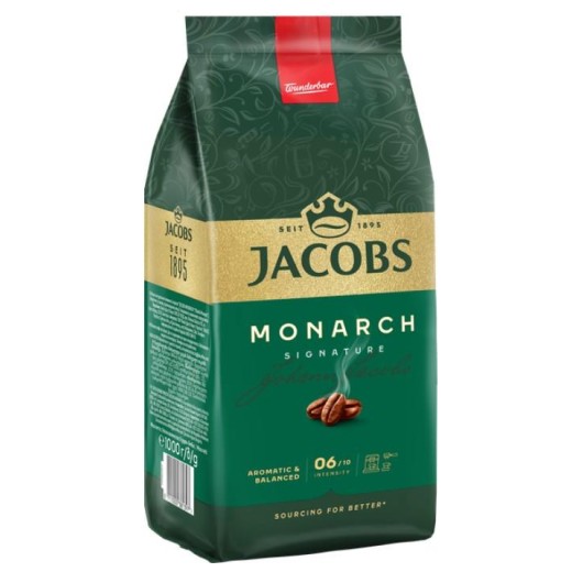 Кава Jacobs  зерна, 1000г, Monarch, купаж арабіка/робуста
