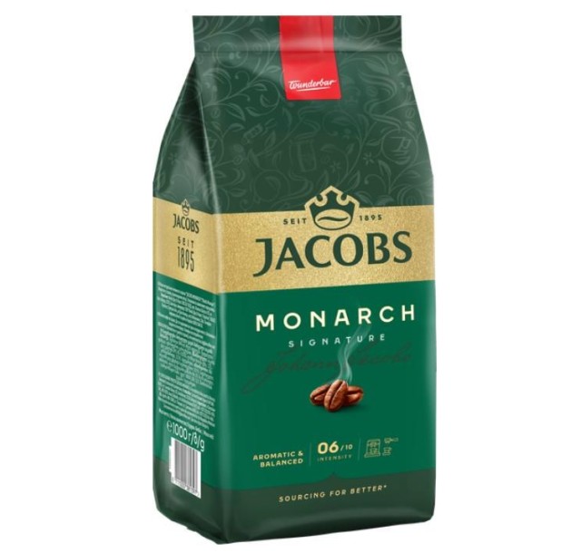Кава Jacobs  зерна, 1000г, Monarch, купаж арабіка/робуста