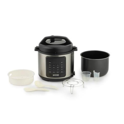 Мультиварка-скороварка Gorenje, 1000Вт, чаша-6л, електронне керув., 8 програм, метал/пластик, чорний-нерж