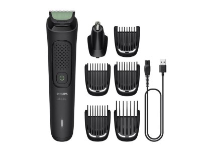 Тример Philips All-in-One Trimmer 3000 Series, для обличчя, голови, носа, акум., насадок-7, сталь, чорний