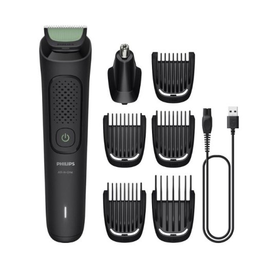 Тример Philips All-in-One Trimmer 3000 Series, для обличчя, голови, носа, акум., насадок-7, сталь, чорний