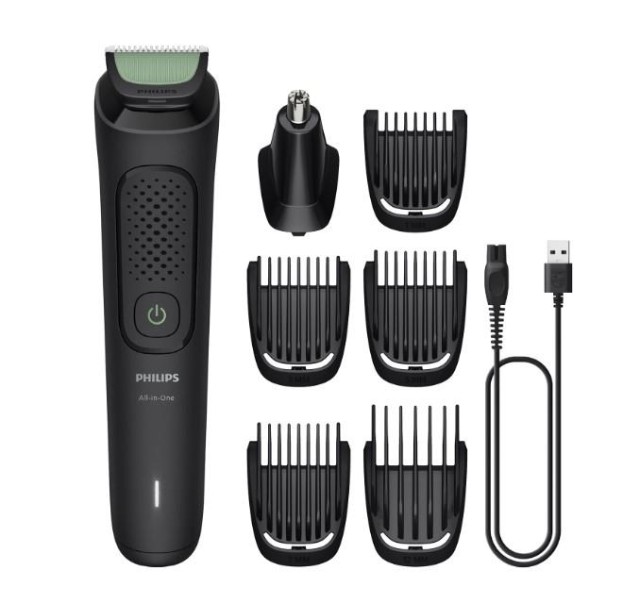 Тример Philips All-in-One Trimmer 3000 Series, для обличчя, голови, носа, акум., насадок-7, сталь, чорний