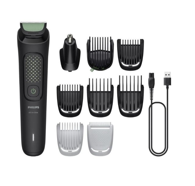 Тример Philips All-in-One Trimmer 3000 Series, для обличчя, голови, тіла, акум., насадок-9, сталь, чорний