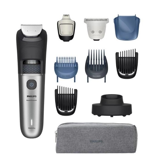 Тример Philips Series 7000, для бороди і вусів, акум., сталь, чорно-сріблястий